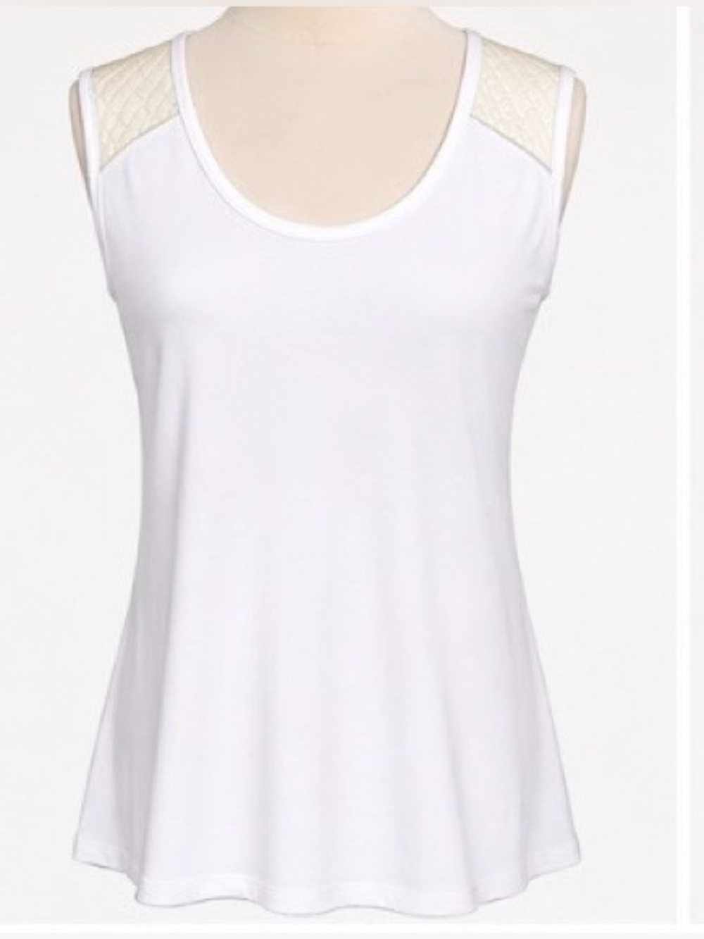🆕 [A Ruby] White Layering Active Tank Top XL NWT Faux Leather Trim Stretch